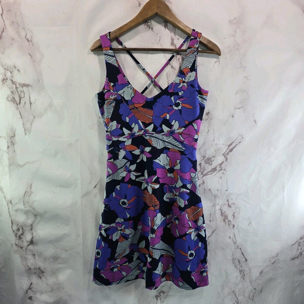 Title Nine Dress Womens XS Purple Pink Gray Tank Mini Buttah Criss Cross V